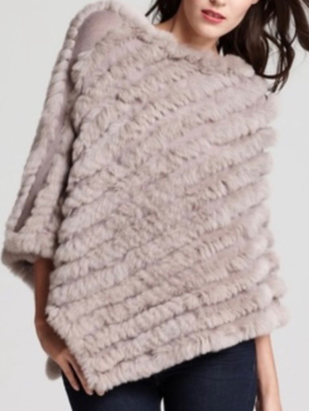 BCBG OS Tan Rabbit Fur Wool Blend Poncho